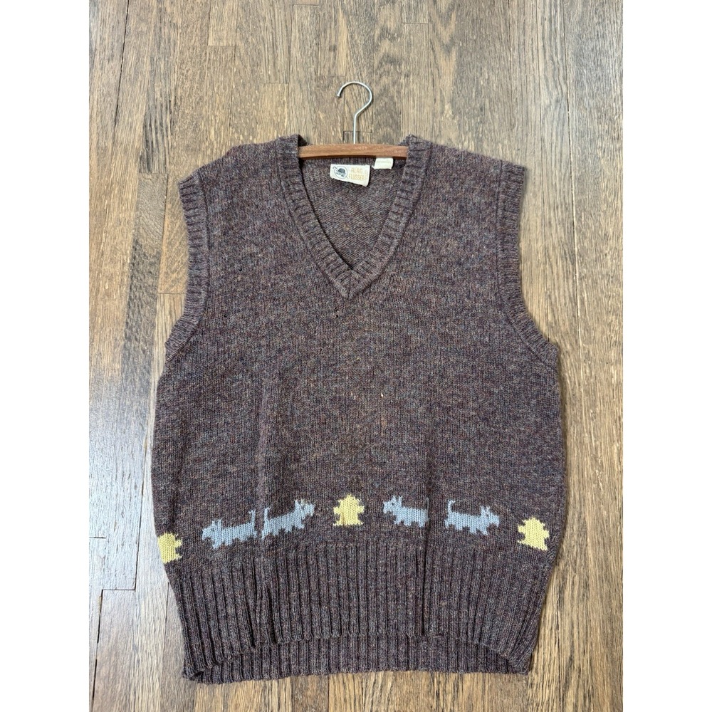 Vintage Alan Flusser 100% Scottish Shetland Wool Sweater Vest Large Scottie Dog